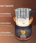 4 In 1 Electric Milk Frother And Steamer, 16.9 Oz Capacity, Dark Blue, showing measurement levels for frothing and warming milk