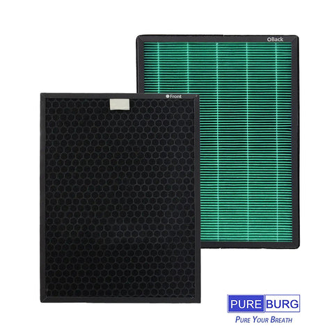 Front and back view of 2-Pack H13 HEPA Activated Carbon Replacement Filters For Coway Airmega 400 And 400S Purifier