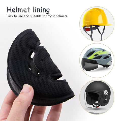 Breathable Helmet Liner Inserts Made From Soft Sponge Ultra Comfy Hard Hat Accessories for Outdoor Sports And Workshop Pros Replacement Fit For Most Standard Bump Caps And Hard Hats shown in hand and helmets