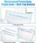 Waterproof Fanny Pack Pouch for Beach and Cruise Trips with roll top closure, triple zippers, and Velcro seal for waterproof protection.