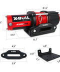 Dimensions and components of Heavy Duty 4500 Lb 12V Electric Winch Kit with Waterproof Synthetic Rope 50 ft for ATV UTV