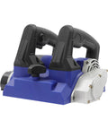 Heavy Duty Electric Wall Planer With A Hella Potent 1300W Motor and Razor Blades for Scraping Putty and Wall Paint Fast 1000 To 4000 Rpm Adjustable Angle Roller and Sturdy Carry Case In Blue, top view showing handles and motor.