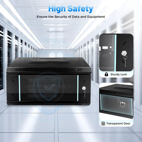 Tough As Nails 4U Wall Mount Server Rack Case Built From Heavy Gauge Steel with secure lock and transparent door for switches.