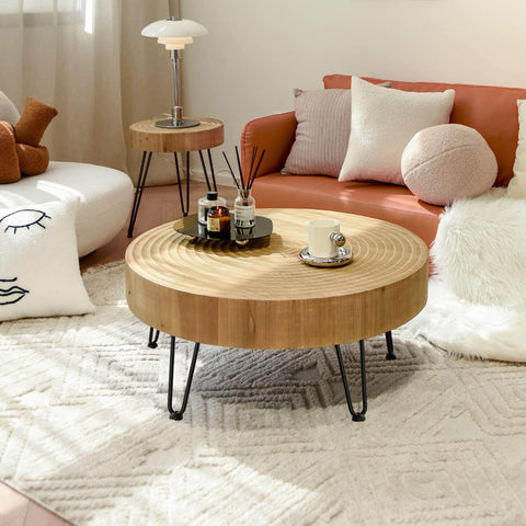 Room with wooden coffee table on Heavy Duty Hairpin Leg Set For Furniture 10 Inch Three Eighths Inch Solid Iron Black Metal Table Legs Four Pack With Floor Protectors Ideal For Dresser Bench Cabinet Stool And DIY Projects