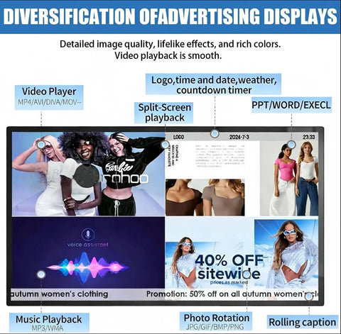 Straight Up A Slick Smart Split Screen Digital Signage Display For Restaurant Advertising Commercial Media Player With Hd Lcd Panel And Ultra Wide Viewing Angle Engineered For High Volume Shops showing split-screen functionality and content.