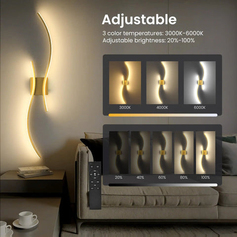 Battery Operated Wall Sconces Set Of Two Cordless LED Lights With Remote, Gold Finish, showing adjustable color temperatures in living room