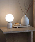 10 Inch Table Lamp With Marble Base And Frosted Glass Shade, Cozy Bedside Reading Light for Bedroom and Living Room on a table