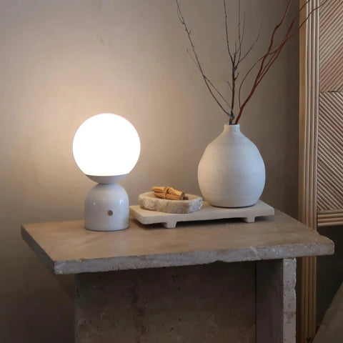10 Inch Table Lamp With Marble Base And Frosted Glass Shade, Cozy Bedside Reading Light for Bedroom and Living Room on a table