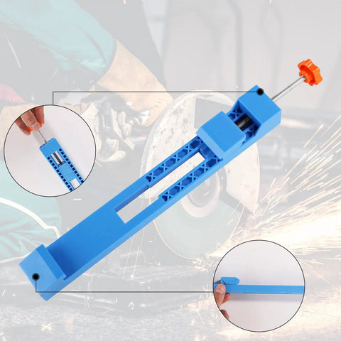 Adjustable Cutting Machine Base Guide for Woodworking, blue plastic, 12.2x1.57x1.18 inches, positioning clamp for circular saw.