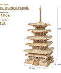 3D Wooden Puzzle Craft Kit for Adults and Kids, Five-Storied Pagoda Model Build, DIY Woodcraft Project, wooden pagoda model with dimensions