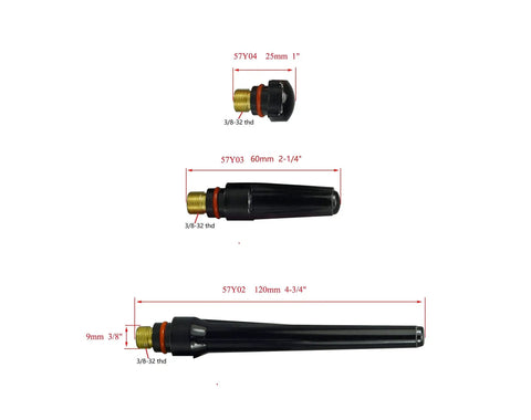Pro Grade TIG Welding Torch Kit With Quartz Nozzle And Clear Glass Cups, short wedge collet set, three different sizes displayed