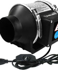 Three Inch Inline Booster Duct Fan With Speed Control for smoke and odor extraction, includes metal clamps and power cord