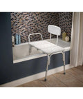 Adjustable Bathroom Safety Transfer Bench White With 14 To 21 Inch Seat Height Push Pin Adjust Supports Up To 250 Lbs In Bathroom