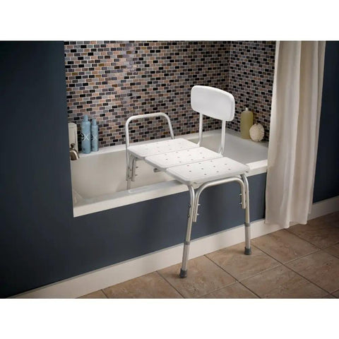 Adjustable Bathroom Safety Transfer Bench White With 14 To 21 Inch Seat Height Push Pin Adjust Supports Up To 250 Lbs In Bathroom