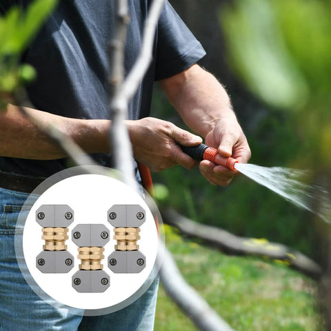 Heavy Duty Garden Hose Repair Kit With 3 Sets Of Aluminum Alloy Connectors And Quick Release Fittings To Stop Leaks And Fix Rotten Pipes Fast, man fixing hose