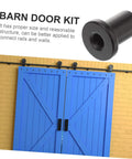 Barn door kit showing a single black spacer with blue doors on a track, highlighting Five Pack Barn Door Track Spacers For Sliding Doors Easy Install Wall Link Spacers Durable Basement Door Hardware Connectors Stabilize Your Track And Boost Smooth Rolling For Home Renovations