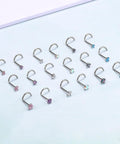 G23 Nano Pure Titanium Nose Studs Pack of 6 with multi-colored CZ ends in 18G and 20G sizes on a light background.