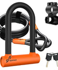 Heavy Duty Bike U Lock With 5ft Steel Cable, 17mm Shackle, Keys, And Sturdy Mounting Bracket, Anti Theft U Lock For Road, Mountain, And Electric Bikes, Weatherproof And Scratch Resistant Orange with cable, keys, and mount