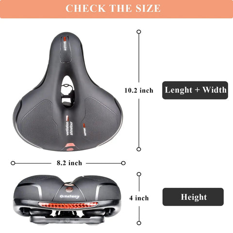 Super Comfy Wide Bike Seat For Women And Men With Memory Foam Cushion Anti Shock Padding Dual Shock Absorption Universal Fit Size Details