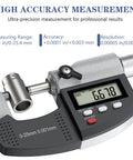 Dual-Mode Outside Micrometer With Digital And Mechanical Readout, Easy Switch, 0-1 Inch And 0-25.4 Mm, Ultra-Precise 0.00005 Inch And 0.001 Mm, Large LCD Display, Pro-Grade Machinist Thickness Gauge With Protective Case close-up