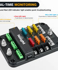 6 Way Fuse Relay Block With Acc Control Negative Bus 12V Blade Holder ATC ATO Box Waterproof Cover Panel For Automotive Cars Motorcycles RVs Vans Heavy Duty Electrical Distribution For All Rigs And Off Road Setups, with LED indicators