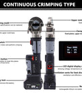 Hiedmeil Upgraded 120KN Electric Hydraulic Cable Lug Crimping Machine Rechargeable Terminal Pliers display features and controls