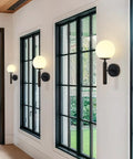 Set of 2 Dope Black Globe Wall Sconces With Milk Glass Shades Modern Farmhouse Mid Century Wall Lights for Bathroom or Over Mirror