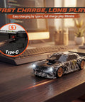 Mini 1/43 Scale Drift RC Car With Gyro And 2.4GHz Proportional Remote, fast charging on desk, camouflage finish