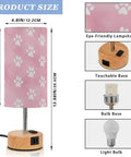 Dope Dog Paw Print Watercolor Bedside Lamp With 3 Way Dimmable Touch Control And Built In Charging Station, size details shown