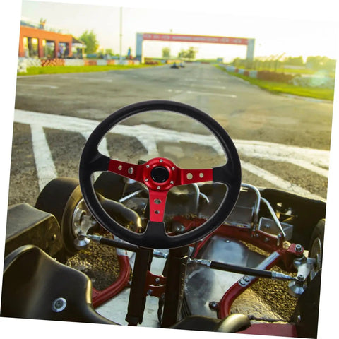 Go-kart with 14 Inch Racing Steering Wheel for Cars and Golf Carts PU Drifting Wheel With Horn Button Red 350mm