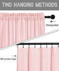 Image showing two hanging methods for Pink Velvet Curtains Set Of 2 Panels 52 By 84 Inches Rod Pocket Thermal Insulated Light Filtering Privacy Drapes For Bedroom And Living Room Soft Velvet Luxury For Cozy Privacy And Vibe.