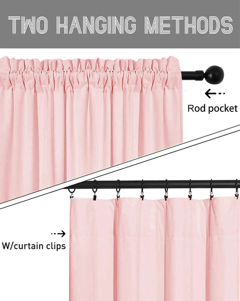 Image showing two hanging methods for Pink Velvet Curtains Set Of 2 Panels 52 By 84 Inches Rod Pocket Thermal Insulated Light Filtering Privacy Drapes For Bedroom And Living Room Soft Velvet Luxury For Cozy Privacy And Vibe.