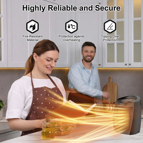 Portable Ceramic Space Heater With Digital Display And Touch Controls, 1500W Heats Up Fast, Built In Handle