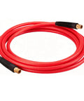 25FT 3/8 Inch Built Tough Braided Polyurethane Air Hose With Quick Connect Fittings Kink Resistant Flexible Pneumatic Compressor Line 300 PSI Abrasion Resistant, coiled red hose with brass fittings