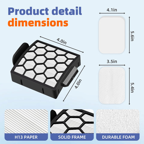 Dimensions and details of Replacement Filter Kit For Navigator Pet Pro Upright Vacuums ZU60 ZU62 NV255 NV150 NV251 NV151.