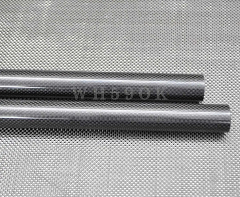 Carbon Fiber Tubes 3K 5mm To 10mm Diam 500mm Length 100 Percent Full Carbon Composite Gloss Plain Finish, two tubes on surface.