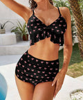 Two Piece Push Up Bathing Suit For Women With Adjustable Straps Pink And Black Bow Back Cutout Swimsuit Removable Padding Size 2XL