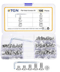Rock Solid 100 Piece M6 Flat Head Phillips Screw Bolt Assortment With Allen Key Tool Silver 304 Stainless Steel Hardware Kit, case open