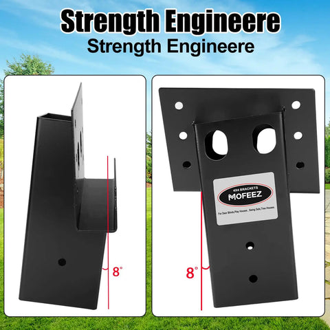 Heavy Duty Deer Stand Brackets For 4X4 Timbers Featuring Badass Strength And Powder Coated Finish, black angled steel bracket, 8-inch height.