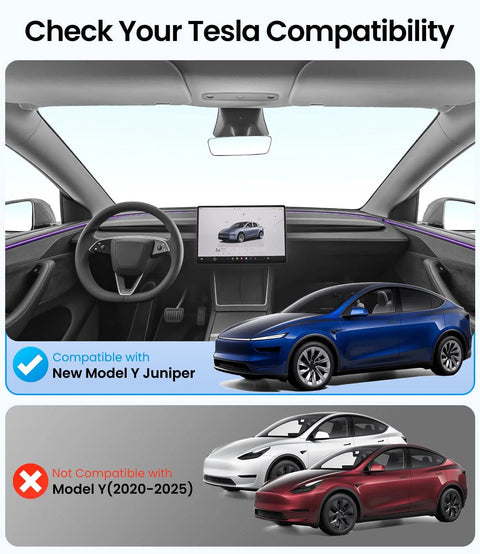 Sunshade roof for Tesla Model Y, magnetic foldable, heat-insulating, black interior view