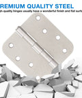 Three Pack Four Inch Brushed Nickel Door Hinges For Interior Cabinets Drawers And Furniture Featuring Smooth Roll Action Rounded Edge Build Heavy Duty Plain Bearing Hardware With Zero Hassle Setup, close-up of brushed nickel hinge on cracked surface