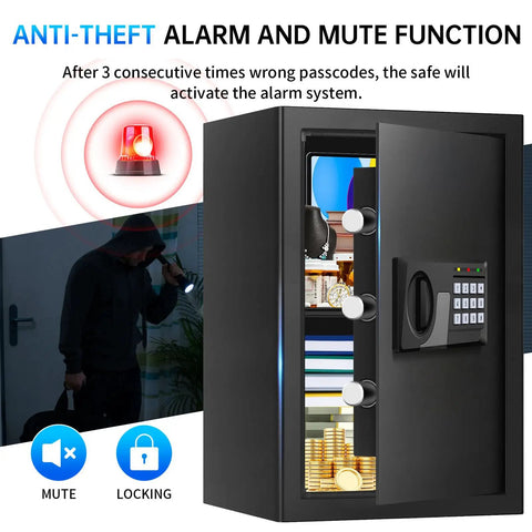 3.3 Cu Ft Large Fireproof Safe For Home Use With Electronic Keypad And Spare Key Removable Shelf Digital Lock Waterproof visible