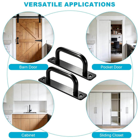 Matte Black Barn Door Handles 2 Pack Heavy Duty Aluminum Alloy Pull Handles With 5 Inch Hole Center for versatile door applications.