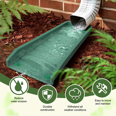 No Fuss Heavy Duty Downspout Splash Blocks To Keep Your Foundation Squeaky Clean And Divert Yard Water Fast thick polyethylene splash block directing water.