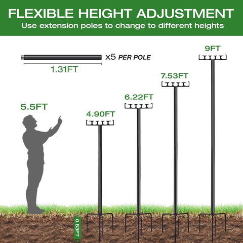 2 Pack 9 Ft Outdoor String Light Poles With Adjustable Height And Wide Top Hook For Deck Backyard Parties Christmas Garden Ambiance