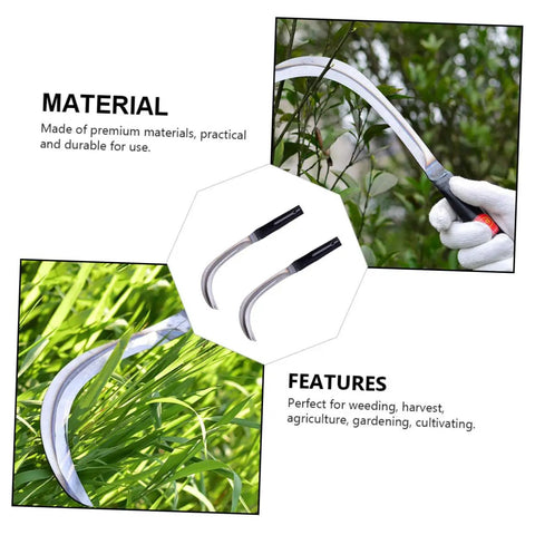 Ergonomic Grip Weeding And Harvesting Tool Scythe For Gardening And Lawn Care With Manganese Rustproof Blades in use over plants