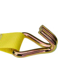 Built Tough As Nails 3 Inch Wide X 20 Feet Yellow Ratchet Straps With Wire Hook showcasing the metal wire hook detail.