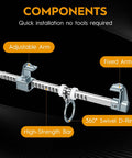 Portable Aluminum Horizontal Sliding Beam Anchor For Construction Safety Adjustable I Or H Beam Clamp With Carry Bag No Sweat Setup showing adjustable arm and swivel D-ring.