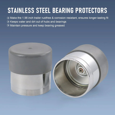 1.98 Inch Stainless Steel Wheel Bearing Protectors With Silicone Dust Cap, 2 Pack for Boat RV Snow Trailers