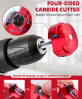 Four Piece PVC Pipe Reamer Kit For Home DIYers With Drill showing four-sided carbide cutter feature
